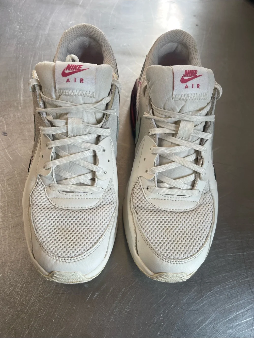 Nike Air Men's Cream White Sneakers with Pink Logo